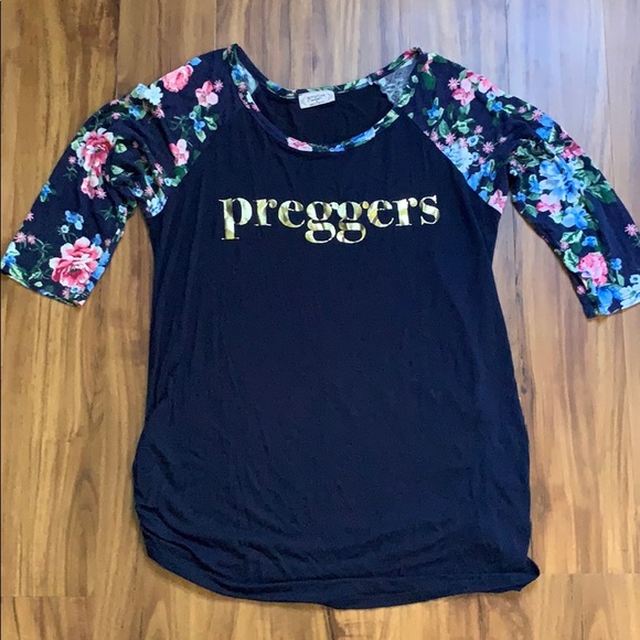 Tops - Maternity Graphic Tee - Floral Preggers Tops - Maternity Graphic Tee - Floral Preggers